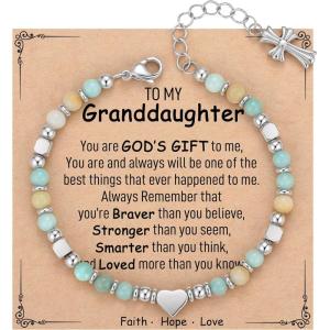 TONY & SANDY Christian Gifts for Women, Religious Cross Bracelet Jewelry, Easter Basket Stuffers for Teens Kids Adults, Faith Confirmation Baptism Christmas Birthday Gifts for Women(Granddaughter)