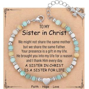 TONY & SANDY Christian Gifts for Women, Religious Cross Bracelet Jewelry, Easter Basket Stuffers for Teens Kids Adults, Faith Confirmation Baptism Christmas Birthday Gifts for Women(Sister in Christ)