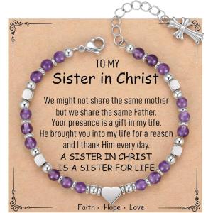 TONY & SANDY Christian Gifts for Women, Religious Cross Bracelet Jewelry, Easter Basket Stuffers for Teens Kids Adults, Faith Confirmation Baptism Christmas Birthday Gifts for Women(Sister in Christ – Amethyst)