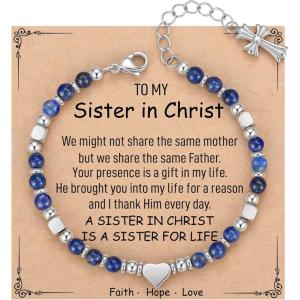 TONY & SANDY Christian Gifts for Women, Religious Cross Bracelet Jewelry, Easter Basket Stuffers for Teens Kids Adults, Faith Confirmation Baptism Christmas Birthday Gifts for Women(Sister in Christ – Lapis Lazuli)