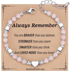 TONY & SANDY Christmas Stocking Stuffers for Kids Teen Girls, Dainty Gemstone Bracelet for Daughter Granddaughter Niece Sister Friend on Birthday Graduation Valentines Easter Gifts(Rose Quartz)