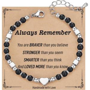 TONY & SANDY Christmas Stocking Stuffers for Kids Teen Girls, Dainty Gemstone Bracelet for Daughter Granddaughter Niece Sister Friend on Birthday Graduation Valentines Easter Gifts(Onyx)