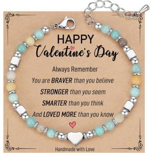TONY & SANDY Christmas Stocking Stuffers for Kids Teen Girls, Dainty Gemstone Bracelet for Daughter Granddaughter Niece Sister Friend on Birthday Graduation Valentines Easter Gifts(Amazonite – Happy Valentines Day)