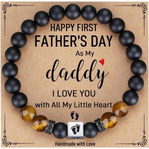 TONY & SANDY Christmas Stocking Stuffers for New Dad, First Time Dad Gifts, Daddy to be Bracelet, New Daddy Gifts for Men on Father’s Birthday Valentines(First Fathers Day As My Daddy – B)