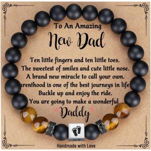 TONY & SANDY Christmas Stocking Stuffers for New Dad, First Time Dad Gifts, Daddy to be Bracelet, New Daddy Gifts for Men on Father’s Birthday Valentines(New Dad – B)