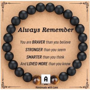 TONY & SANDY Christmas Stocking Stuffers for Teens Kids 2025, Initial Bracelet for Boys Men, Personalized A-Z Letter Natural Stone Black Beads Bracelet Jewelry Valentines Day Gifts for Him(0 – A)