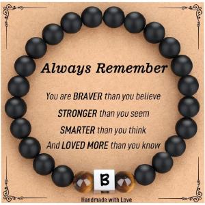 TONY & SANDY Christmas Stocking Stuffers for Teens Kids 2025, Initial Bracelet for Boys Men, Personalized A-Z Letter Natural Stone Black Beads Bracelet Jewelry Valentines Day Gifts for Him(B – New)