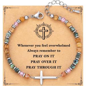 TONY & SANDY Christmas Stocking Stuffers for Women, Christian Gifts for Women Cross Bracelet, Confirmation Baptism Easter Gift, Unique Gifts for Women Birthday Valentines(Pray on it)