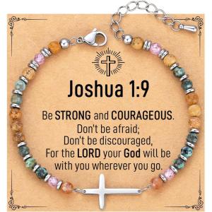 TONY & SANDY Christmas Stocking Stuffers for Women, Christian Gifts for Women Cross Bracelet, Confirmation Baptism Easter Gift, Unique Gifts for Women Birthday Valentines(Joshua 1:9)