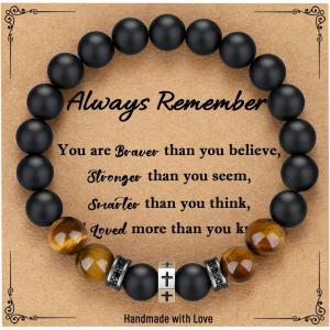 TONY & SANDY Cross Bracelet Christmas Stocking Stuffers Men Boys Christian Gifts for Teen Boys Son Grandson on Birthday Graduation Easter(Always Remember ( 8 inches ))