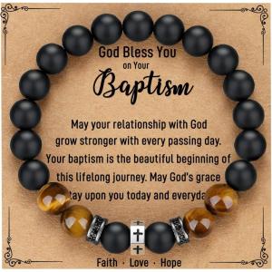 TONY & SANDY Cross Bracelet Christmas Stocking Stuffers Men Boys Christian Gifts for Teen Boys Son Grandson on Birthday Graduation Easter(Baptism ( 6.3 Inches ))