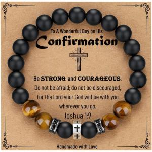 TONY & SANDY Cross Bracelet Christmas Stocking Stuffers Men Boys Christian Gifts for Teen Boys Son Grandson on Birthday Graduation Easter(Confirmation (8 inches))