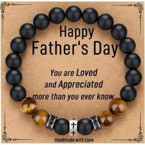TONY & SANDY Cross Bracelet Christmas Stocking Stuffers Men Boys Christian Gifts for Teen Boys Son Grandson on Birthday Graduation Easter(Fathers Day Gifts ( 8 Inches ))