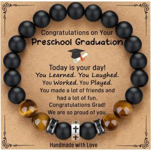 TONY & SANDY Cross Bracelet Christmas Stocking Stuffers Men Boys Christian Gifts for Teen Boys Son Grandson on Birthday Graduation Easter(Graduation-Pre-k ( 6.3 Inches ))