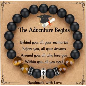 TONY & SANDY Cross Bracelet Christmas Stocking Stuffers Men Boys Christian Gifts for Teen Boys Son Grandson on Birthday Graduation Easter(Graduation ( 7.5 Inches ))