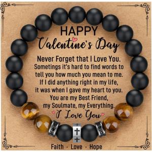 TONY & SANDY Cross Bracelet Christmas Stocking Stuffers Men Boys Christian Gifts for Teen Boys Son Grandson on Birthday Graduation Easter(Happy Valentines Day – Man ( 8 Inches ))