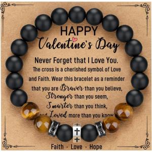 TONY & SANDY Cross Bracelet Christmas Stocking Stuffers Men Boys Christian Gifts for Teen Boys Son Grandson on Birthday Graduation Easter(Happy Valentines Day – Boys ( 7.5 Inches ))