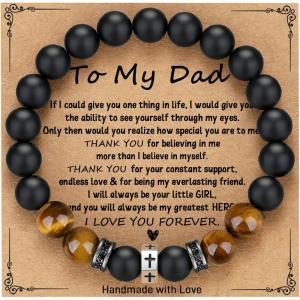 TONY & SANDY Cross Bracelet Christmas Stocking Stuffers Men Boys Christian Gifts for Teen Boys Son Grandson on Birthday Graduation Easter(To Dad ( 8 Inches ))