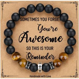 TONY & SANDY Cross Bracelet Christmas Stocking Stuffers Men Boys Christian Gifts for Teen Boys Son Grandson on Birthday Graduation Easter(You are awsome ( 8 Inches ))