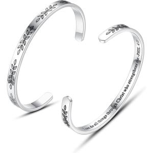 TONY & SANDY Cuff Bracelets for Women Teen Girls Best Friend Sister Mom Daughter Granddaughter Easter Birthday Mother’s Day Christmas Stocking Stuffers for Teen Girls Women Jewelry(1 – Christian Gifts – I can do all things through Christ who strengthens me)