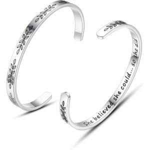 TONY & SANDY Cuff Bracelets for Women Teen Girls Best Friend Sister Mom Daughter Granddaughter Easter Birthday Mother’s Day Christmas Stocking Stuffers for Teen Girls Women Jewelry(1 – Graduation gifts – She believed she could so she did)