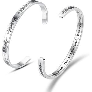 TONY & SANDY Cuff Bracelets for Women Teen Girls Best Friend Sister Mom Daughter Granddaughter Easter Birthday Mother’s Day Christmas Stocking Stuffers for Teen Girls Women Jewelry(1 – You are loved you are valued you are beautiful)