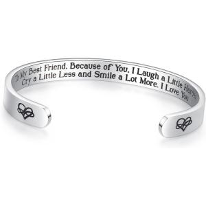 TONY & SANDY Cuff Bracelets for Women Teen Girls Best Friend Sister Mom Daughter Granddaughter Easter Birthday Mother’s Day Christmas Stocking Stuffers for Teen Girls Women Jewelry(0 – Friend Gifts -To my best friend  because of you  I laugh a little harder…I love you)