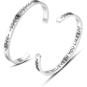 TONY & SANDY Cuff Bracelets for Women Teen Girls Best Friend Sister Mom Daughter Granddaughter Easter Birthday Mother’s Day Christmas Stocking Stuffers for Teen Girls Women Jewelry(1 – Believe in you like I do)