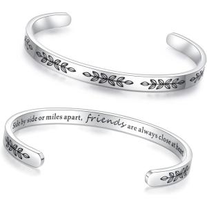 TONY & SANDY Cuff Bracelets for Women Teen Girls Best Friend Sister Mom Daughter Granddaughter Easter Birthday Mother’s Day Christmas Stocking Stuffers for Teen Girls Women Jewelry(0 – Friend Gifts – A – Side by side or miles apart  friends are always close at heart)