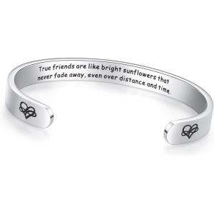 TONY & SANDY Cuff Bracelets for Women Teen Girls Best Friend Sister Mom Daughter Granddaughter Easter Birthday Mother’s Day Christmas Stocking Stuffers for Teen Girls Women Jewelry(0 – Friend Gifts – True friends are like bright sunflowers that never fade away…)