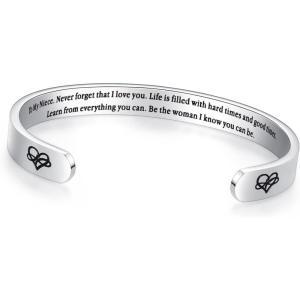 TONY & SANDY Cuff Bracelets for Women Teen Girls Best Friend Sister Mom Daughter Granddaughter Easter Birthday Mother’s Day Christmas Stocking Stuffers for Teen Girls Women Jewelry(1 – Niece Gifts – To my niece  never forget that I love you…Be the woman I know you can be.)