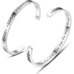 TONY & SANDY Cuff Bracelets for Women Teen Girls Best Friend Sister Mom Daughter Granddaughter Easter Birthday Mother’s Day Christmas Stocking Stuffers for Teen Girls Women Jewelry(1 – Beautiful girl you can do hard things)