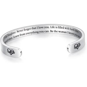TONY & SANDY Cuff Bracelets for Women Teen Girls Best Friend Sister Mom Daughter Granddaughter Easter Birthday Mother’s Day Christmas Stocking Stuffers for Teen Girls Women Jewelry(1 – Daughter Gifts – To my daughter  never forget that I love you…Be the woman I know you can be.)