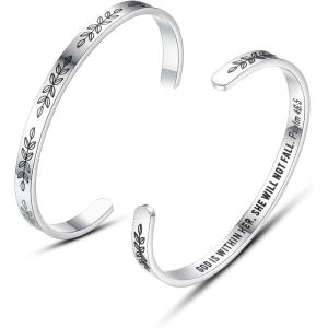 TONY & SANDY Cuff Bracelets for Women Teen Girls Best Friend Sister Mom Daughter Granddaughter Easter Birthday Mother’s Day Christmas Stocking Stuffers for Teen Girls Women Jewelry(1 – Christian Gifts – God is within her  she will not fall)