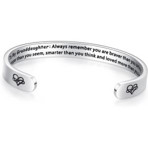 TONY & SANDY Cuff Bracelets for Women Teen Girls Best Friend Sister Mom Daughter Granddaughter Easter Birthday Mother’s Day Christmas Stocking Stuffers for Teen Girls Women Jewelry(1 – Granddaughter Gifts – To my granddaughter  always remember you’re braver than you believe…)