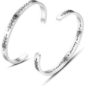 TONY & SANDY Cuff Bracelets for Women Teen Girls Best Friend Sister Mom Daughter Granddaughter Easter Birthday Mother’s Day Christmas Stocking Stuffers for Teen Girls Women Jewelry(0 – Friend Gifts – A true friendship is a journey without an end)