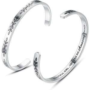 TONY & SANDY Cuff Bracelets for Women Teen Girls Best Friend Sister Mom Daughter Granddaughter Easter Birthday Mother’s Day Christmas Stocking Stuffers for Teen Girls Women Jewelry(1 – Beautiful girl you can do amazing things)