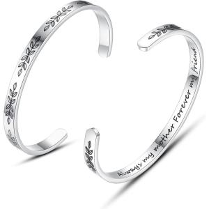 TONY & SANDY Cuff Bracelets for Women Teen Girls Best Friend Sister Mom Daughter Granddaughter Easter Birthday Mother’s Day Christmas Stocking Stuffers for Teen Girls Women Jewelry(1 – Mom Gifts – Always my mother forever my friend)
