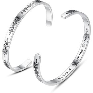 TONY & SANDY Cuff Bracelets for Women Teen Girls Best Friend Sister Mom Daughter Granddaughter Easter Birthday Mother’s Day Christmas Stocking Stuffers for Teen Girls Women Jewelry(1 – Be brave be strong be badass)