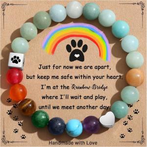 TONY & SANDY Dog Memorial Gifts, Pet Sympathy Rainbow Bridge Pet Memorial Bracelet for Men Women Girls Who Loss of Beloved Dog Cat(Amazonite)