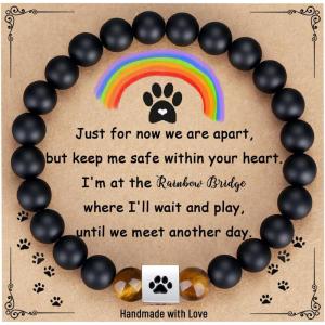 TONY & SANDY Dog Memorial Gifts, Pet Sympathy Rainbow Bridge Pet Memorial Bracelet for Men Women Girls Who Loss of Beloved Dog Cat(Black Onyx & Tiger Eye)