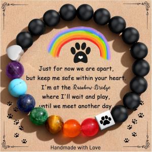 TONY & SANDY Dog Memorial Gifts, Pet Sympathy Rainbow Bridge Pet Memorial Bracelet for Men Women Girls Who Loss of Beloved Dog Cat(Black Onyx)