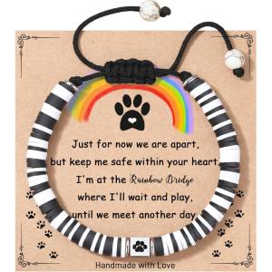 TONY & SANDY Dog Memorial Gifts, Pet Sympathy Rainbow Bridge Pet Memorial Bracelet for Men Women Girls Who Loss of Beloved Dog Cat(Black White)