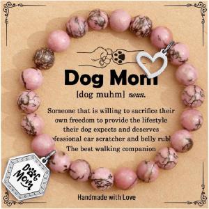 TONY & SANDY Dog Mom Bracelets – Unique Gifts for Women – Birthday, Mothers Day, Christmas – Small Gifts for New Puppy Owners – Fur Mama Presents(Rhodonite)