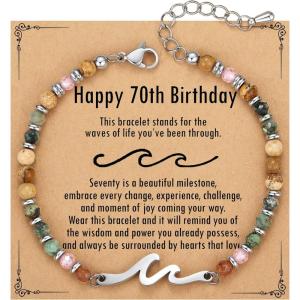 TONY & SANDY Friend Gifts for Women, Unique Valentine’s Day Gifts for Her, Sister Gifts from Sister, Wave Bracelet, Christmas Birthday Gifts for Women, Bestie Friendship Bracelets(Happy 70th)