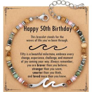 TONY & SANDY Friend Gifts for Women, Unique Valentine’s Day Gifts for Her, Sister Gifts from Sister, Wave Bracelet, Christmas Birthday Gifts for Women, Bestie Friendship Bracelets(Happy 50th)