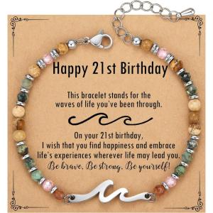 TONY & SANDY Friend Gifts for Women, Unique Valentine’s Day Gifts for Her, Sister Gifts from Sister, Wave Bracelet, Christmas Birthday Gifts for Women, Bestie Friendship Bracelets(Happy 21st)