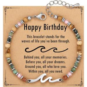 TONY & SANDY Friend Gifts for Women, Unique Valentine’s Day Gifts for Her, Sister Gifts from Sister, Wave Bracelet, Christmas Birthday Gifts for Women, Bestie Friendship Bracelets(Happy Birthday)
