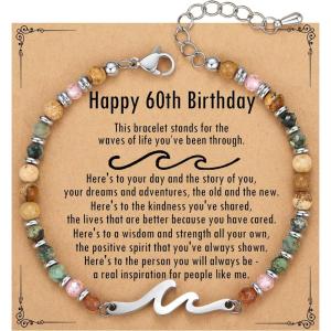 TONY & SANDY Friend Gifts for Women, Unique Valentine’s Day Gifts for Her, Sister Gifts from Sister, Wave Bracelet, Christmas Birthday Gifts for Women, Bestie Friendship Bracelets(Happy 60th)