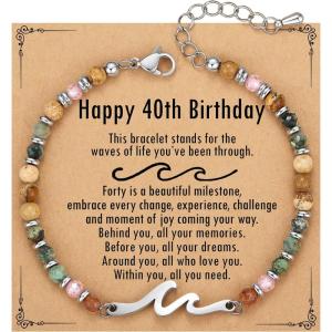 TONY & SANDY Friend Gifts for Women, Unique Valentine’s Day Gifts for Her, Sister Gifts from Sister, Wave Bracelet, Christmas Birthday Gifts for Women, Bestie Friendship Bracelets(Happy 40th)